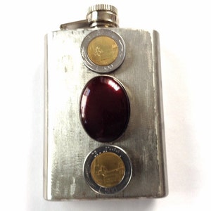 Decorated Flask- Pocket Flask -Handmade stainless steel flask - groomsman flask- bridesmaid gift- 4 oz flask- italian lire 500 coins
