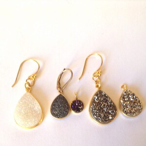 Druzy Dangle Earrings- Silver Druzy Earrings - Black Druzy Earrings -Round Plum Druzy-White Druzy Earrings - Gold Bezel set Druzy