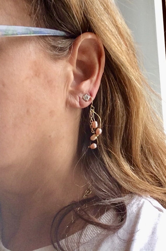 Pearl Dangle Earrings - Cultured Pearl Earrings - Gold Leverback Earrings - Champagne Pearl Earrings - Handmade  Long Pearl Earrings