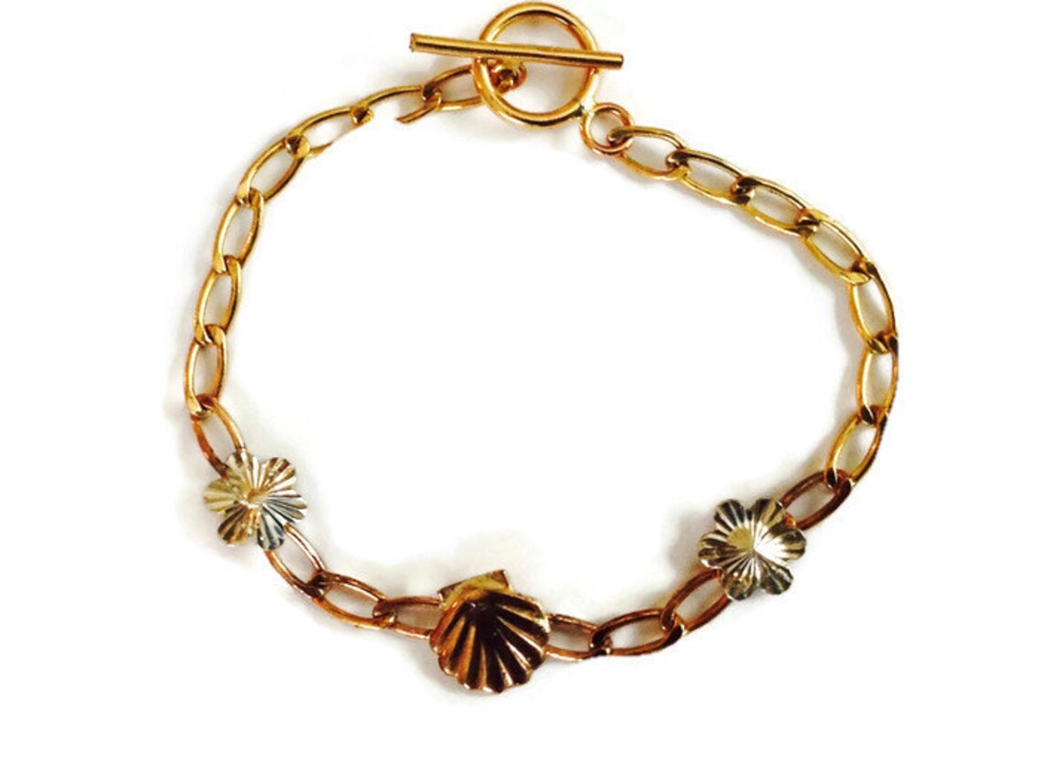 Gold Charm Bracelet 14k Gold Shell Bracelet Sterling - Etsy