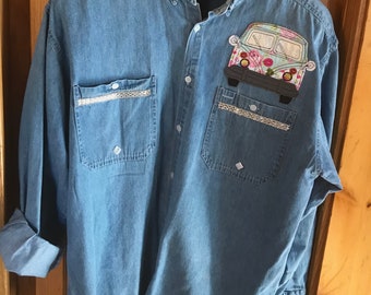 Denim Jacket -Levi Jean Jacket - Levi Vintage Jean jacket Sz Large- Denim Vintage Jacket  - Decorated Levi Jean Jacket - Leopard Trim Jacket
