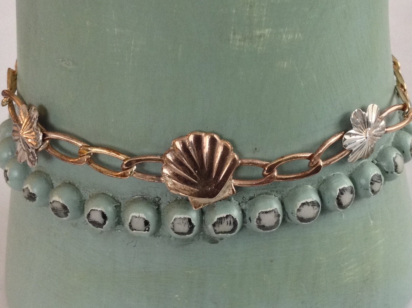 Gold Charm Bracelet 14k Gold Shell Bracelet Sterling - Etsy