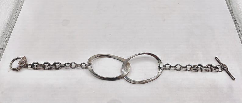 Black And Silver Bracelet- Rose Toggle Sterling Bracelet - Silver Chain Bracelet - Artsy Black Bracelet - Custom Gift- Handmade Artisan image 1