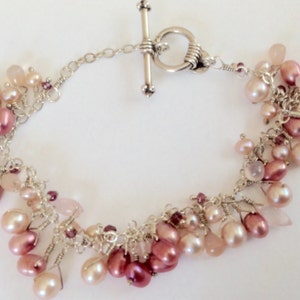 Pearl Bracelet -Pink pearl and crystal Bracelet - Sterling Beaded Bracelet - Sterling Pearl Bracelet - Cultured Pearl Bracelet