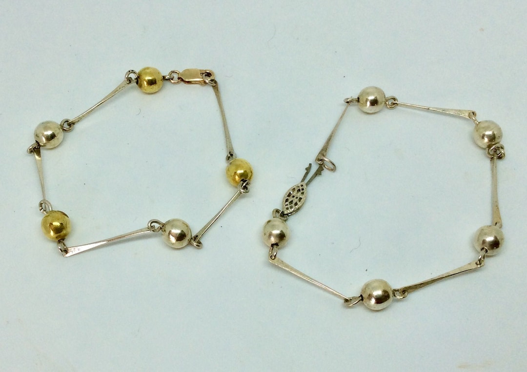 Bracciale geometrico in argento e oro Bracciale Silver e Gold Link Bracciale a collegamento