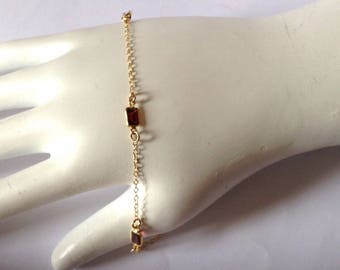 Gold Anklet - Garnet Anklet - Gold Chain Anklet- Rutilated Quartz  - 14k Gold filled Chain Bracelet -Bezel  set Garnets  , Crystal anklet