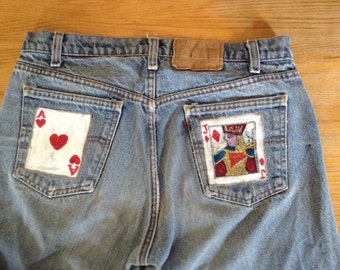 Levis 505 Jeans - geverfde Levi Jeans - Vintage Levi Jeans - Levis maat 34/30 - Levi herenjeans - versierde Levi Jeans - Levi Zipper Jeans