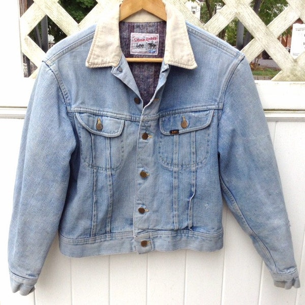 Lee Storm Rider Vintage Jean Jacket - sz de hombres chaqueta de Jean forrado Med - afligidos Denim Jacket - regalo para él - regalo para Her-Cordoroy Trim
