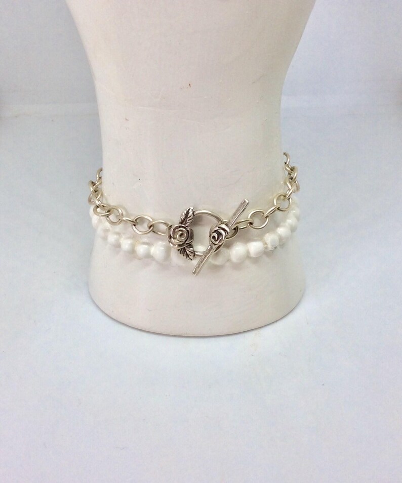 Black And Silver Bracelet- Rose Toggle Sterling Bracelet - Silver Chain Bracelet - Artsy Black Bracelet - Custom Gift- Handmade Artisan image 3