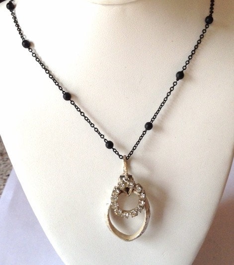 Silver Circle Necklace Black Ball Chain Crystal Necklace - Etsy