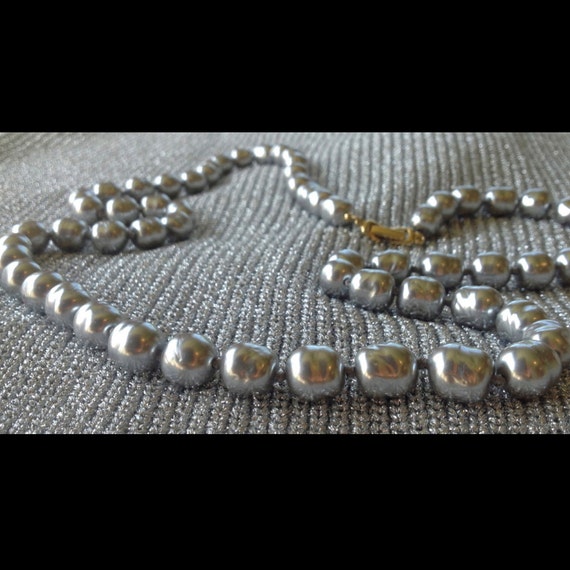 Estate Silver Faux Pearl Necklace - image 2