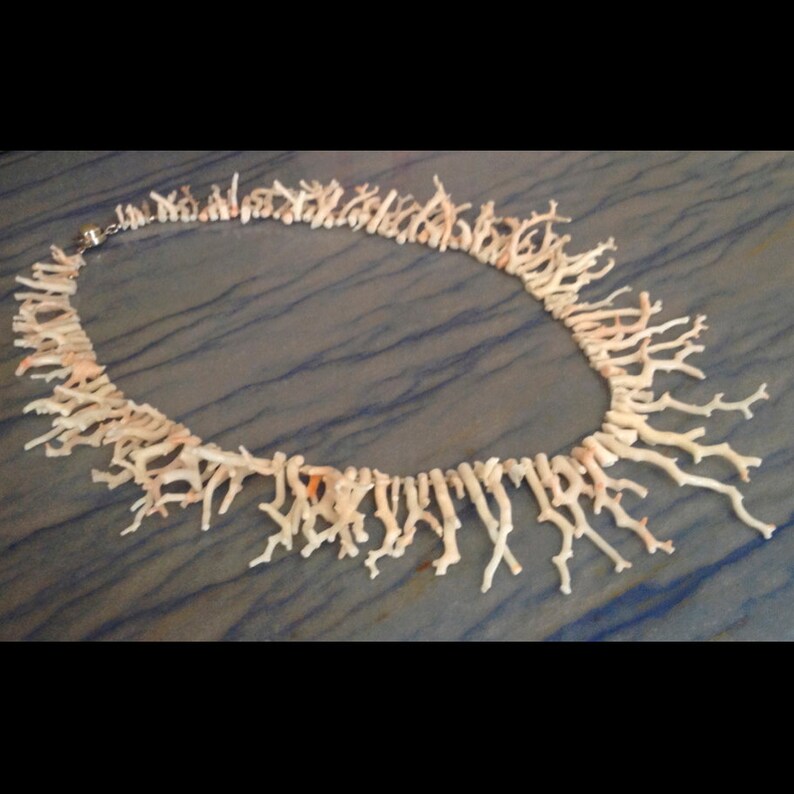 Natural White Coral Branch Necklace with mabe pearl set in Etsy