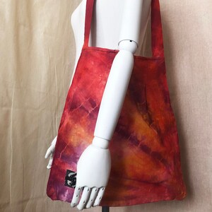 Handmade Tie Dye Colored Natural purple burnt orange pink Cotton Canvas Tote Shoulder Bag With Small Pocket, Magnetic Closure, Fully Lined
