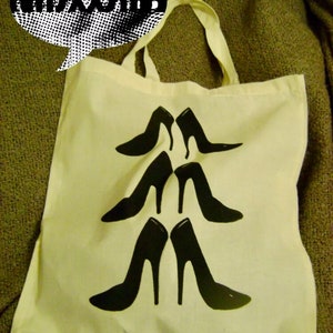 Heels 3 printed natural cotton canvas tote shopping eco bag,100% handmade,trendy