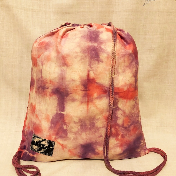 Tie dye string bag! Free postage! Beautiful Purple and pink checked colored cotton handmade gym bag. Simple delicate and colorful