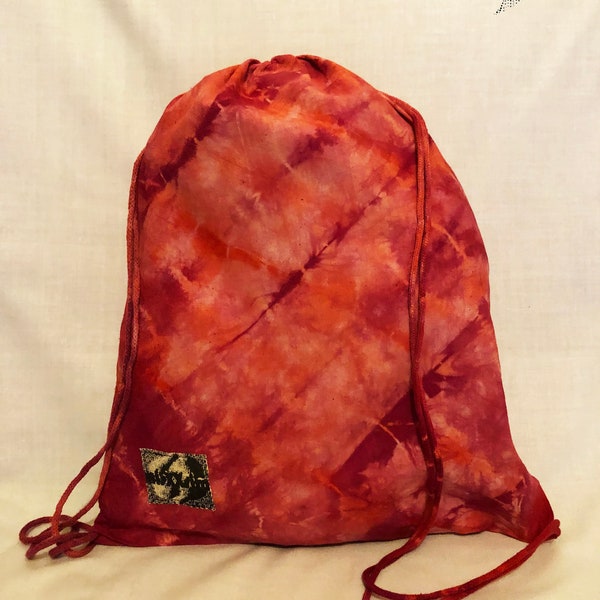 Tie dye string bag! Free postage! Beautiful Red orange yellow checked colored cotton handmade gym bag. Simple delicate and colorful