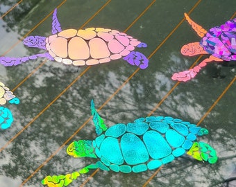 Sea Turtle Color Shifting Holographic Vinyl Decal Sticker | Car, Laptop Window | Waterproof Indoor Outdoor | Unique Gift Idea