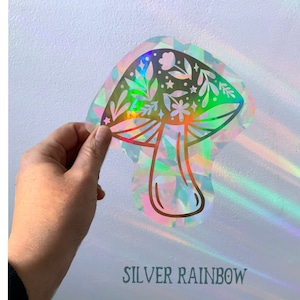 Mushroom with Nature Cutouts Suncatcher Sticker Holographic Low Tact Easily Lifted Fungi Healing Light Beautiful Home Decor Gift