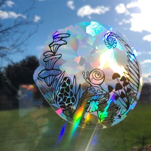 MUSHROOM FOREST Sun Catcher // Rainbow Window Film // Cast Rainbows // Easily Removed and Will Restick