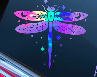 Calcomanía holográfica de libélula de cielo estrellado para exteriores, interiores, ventanas, coches, tamaño personalizado
