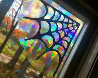 Spider Web Suncatcher Window Decal Prism Sticker Holographic Fall Decor Spooky Halloween Goth Rainbow Maker Decorations Cute Gift