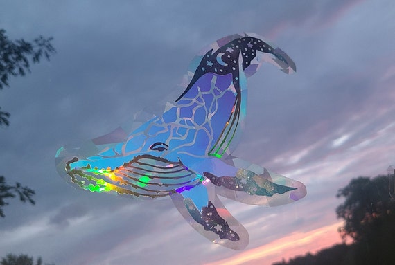 Celestial Whale Sun Catcher Window Sticker// Rainbow Window Film // Cast Rainbows // Will Remove and Will Restick if Lifted with Care