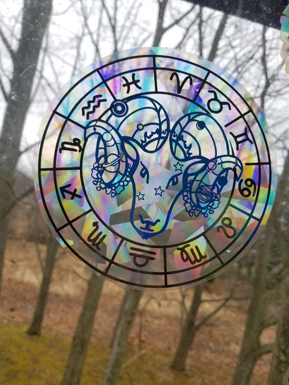 Aries Astrological Sun Catcher // Astrology // Rainbow Window Film // Cast Rainbows // Easily Removed and Will Restick