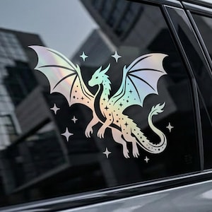 Holografisk drake-bildekal | Fantasivinylklistermärke för bakruta