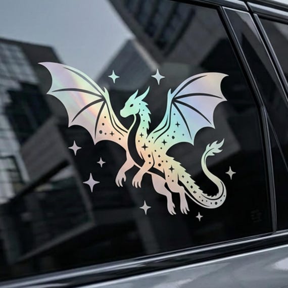 Holographic Dragon Car Decal | Fantasy Vinyl Window Sticker for Rear Windshield