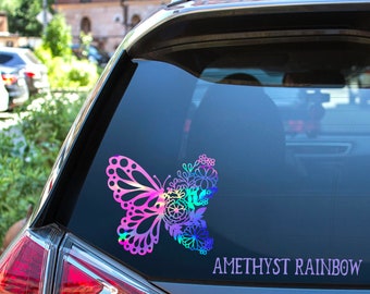 Floral Butterfly  Decal Holographic Sticker Waterproof Indoor Outdoor Boho Wall Art Insect Lover Cute Gift