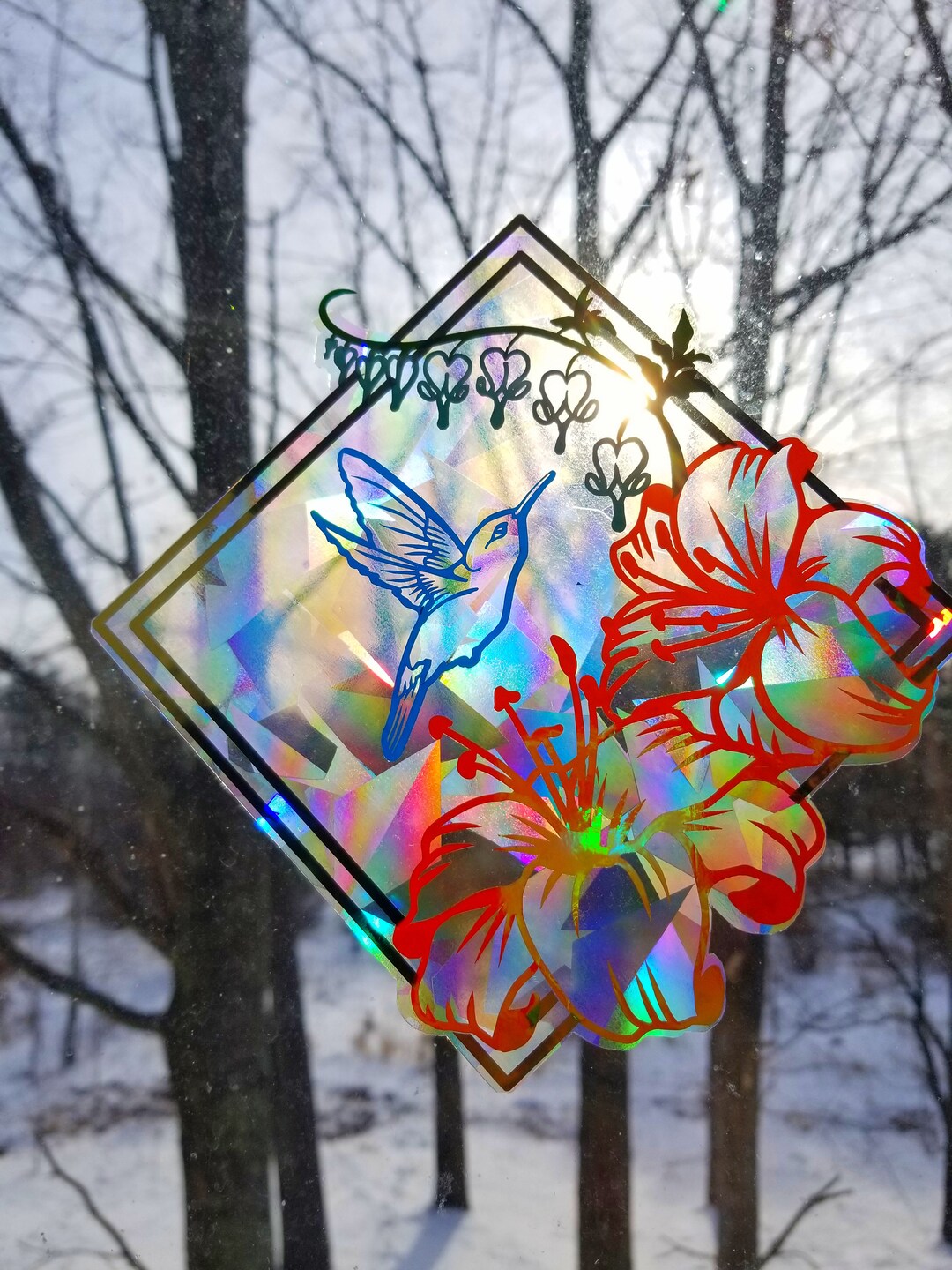 Hummingbird Sun Catcher // Rainbow Window Film // Cast Rainbows ...