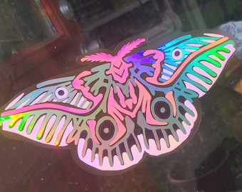 Translucent Pink Moth Holographic Window Film Decal // 10 inches
