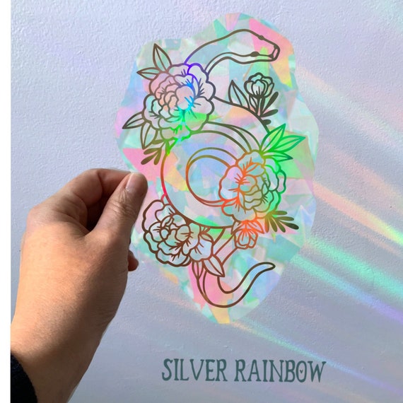 Floral Snake Suncatcher Sticker Holographic Adhesive Backing Low Tact Easy to Lift Rainbow Maker Witchy Boho Gift