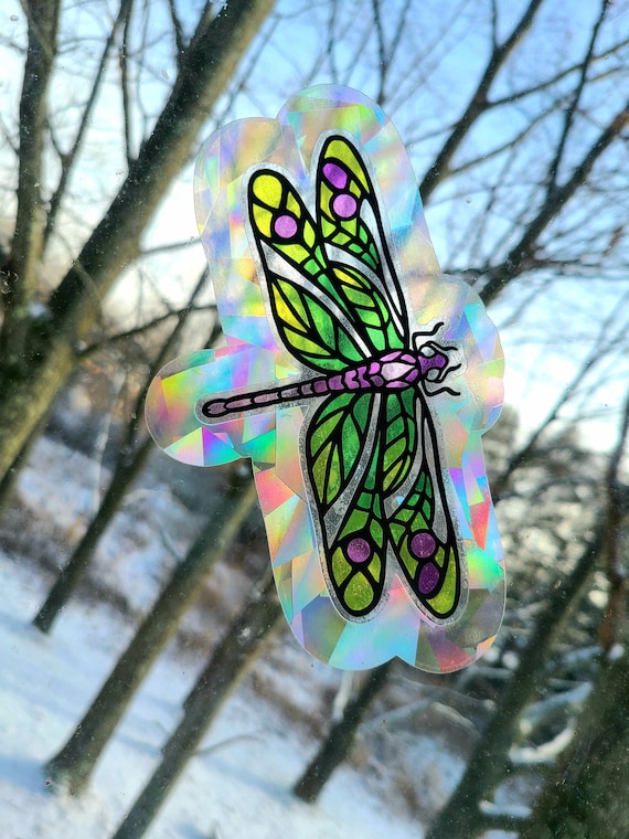 Dragonfly Translucent Sun Catcher // Waterproof Vinly Decal // Holographic Rainbow Window Film // Cast Rainbows