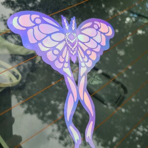 May include: A holographic iridescent butterfly sticker with purple and pink hues. The butterfly has a detailed design with intricate wings and a body.