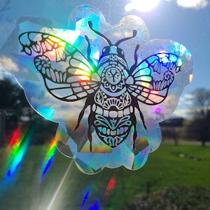 Spring Bee Suncatcher // Vinyl Decal // Holographic Rainbow Window Film // Cast Rainbows