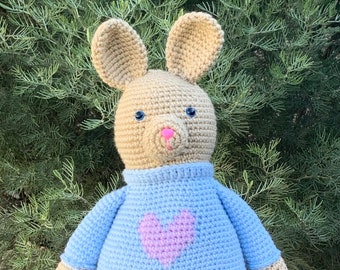 Bunny rabbit with sweater handmade amigurumi crocheted with pullover