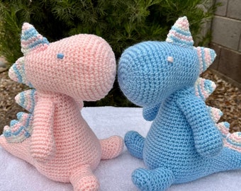 Crocheted T-rex Dinosaur amigurumi in pastels handmade toy for baby/infant