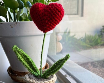 Mothers Day  gift heart flower handmade to order crocheted in red or pink