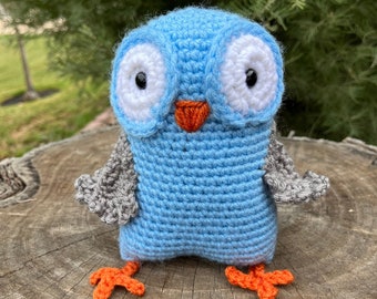 Handmade crocheted little blue owl stuffed animalToy