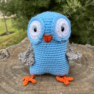 Handmade crocheted little blue owl stuffed animalToy