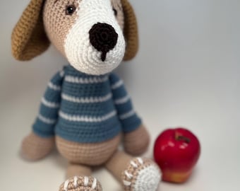 Puppy crocheted brown dog stuffed animal amigurumi floppy ears with shirt toy for child/baby