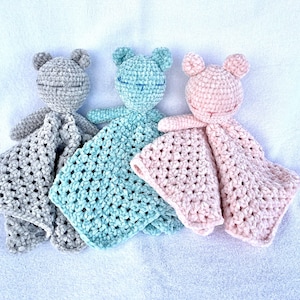 Softest lovey for baby, handmade crocheted amigurumi bear velvety soft pastels