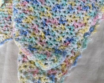 Baby blanket Hand crocheted, soft pastel variegated yarn