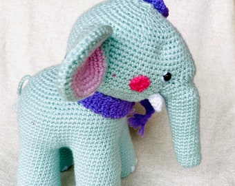 Elephant stuffed toy handmade crocheted amigurumi soft green birthday gift