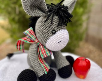 donkey burro with spiky mane stuffed toy Handmade crocheted gray, amigurumi