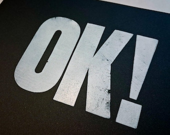 OK! Letterpress poster print, typography wall art - A4