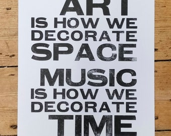 Art Space Music Time, a hand printed letterpress poster