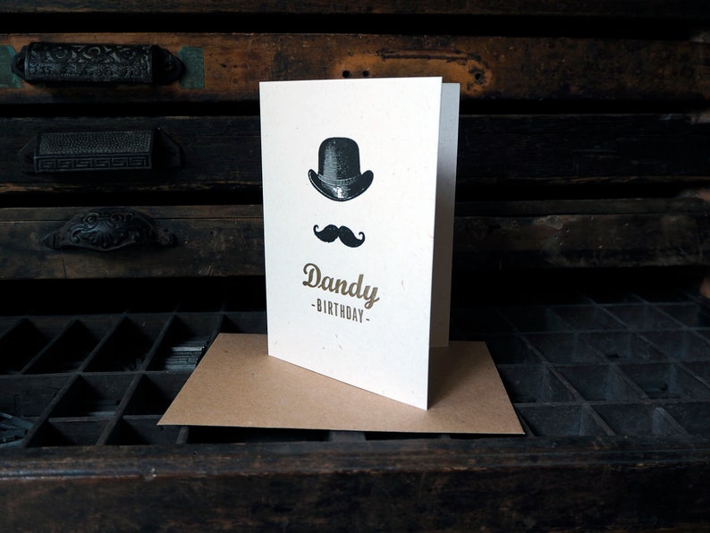 Dandy Birthday letterpress greetings card for him, dad, son, boyfriend or father, add a message image 2