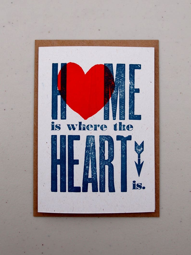 Home Is Where The Heart Is letterpress card new home, just because, hello or notecard, add a message image 1